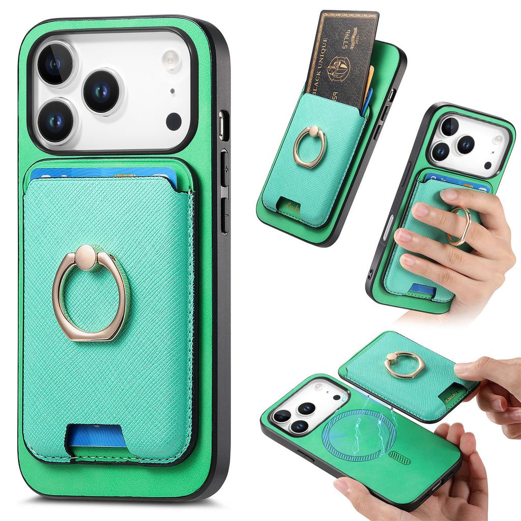 For iPhone 17 Pro Magnetic Case Detachable Card Bag Leather Back Cover with Kickstand