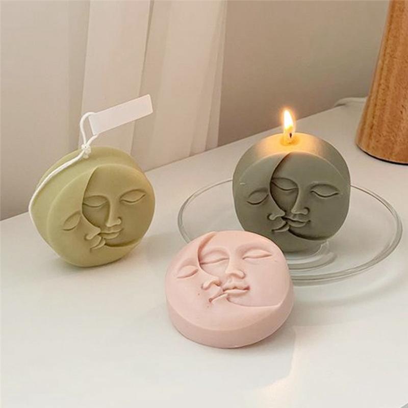 J1UL1N Moon&Sun Face Candle Silicone Mold DIY Handmade Soap Candle Jewelry Craft Candle Mold Candle Making Supplies Craft Gift D