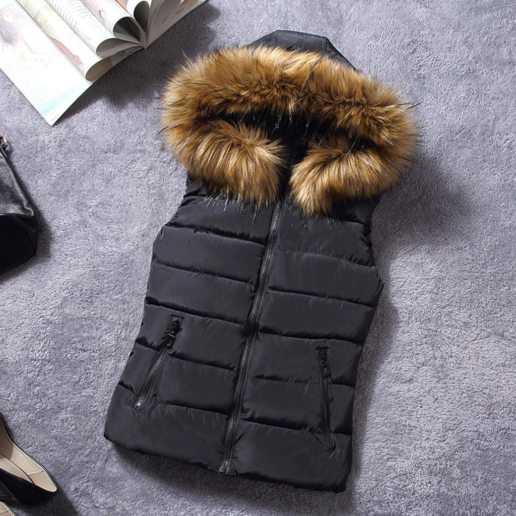 womens black vest with fur hood