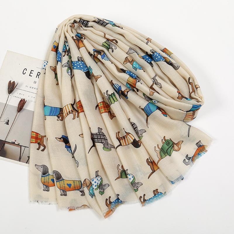 Animal Scarf Tassel Viscose Shawl Dachshund Dog Cat Pattern Scarves Women Muslim Hijab Cute Head Wraps Muffler