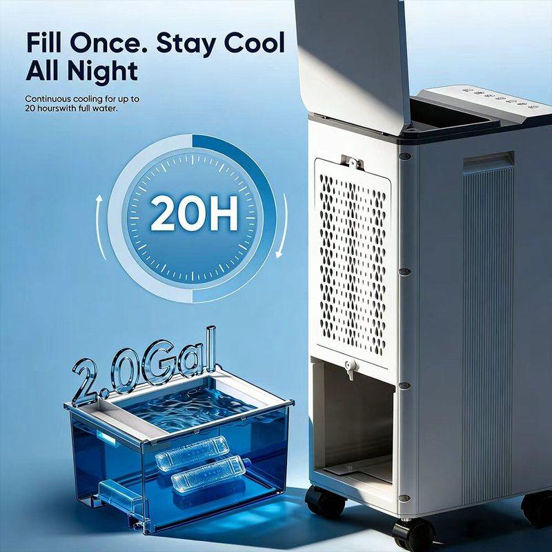 Portable Air Conditioner Fan Without Window 3in1 Evaporative Air Cooler 4 Modes 3 Speeds 2 Gallon Water Tank Remote Control 12H