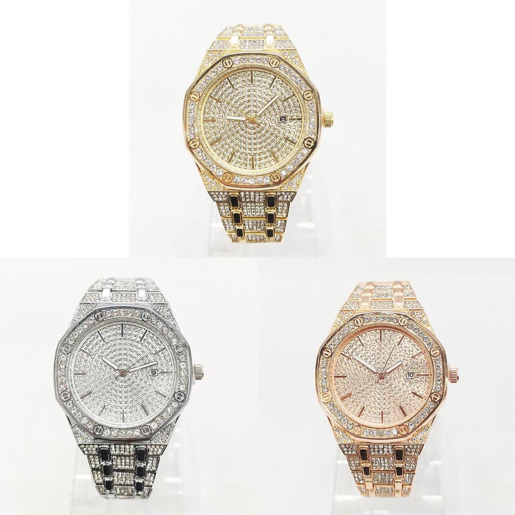Hip Hop Mc Style Quartz Watch With Calendar And Steel Band For Casual Wear