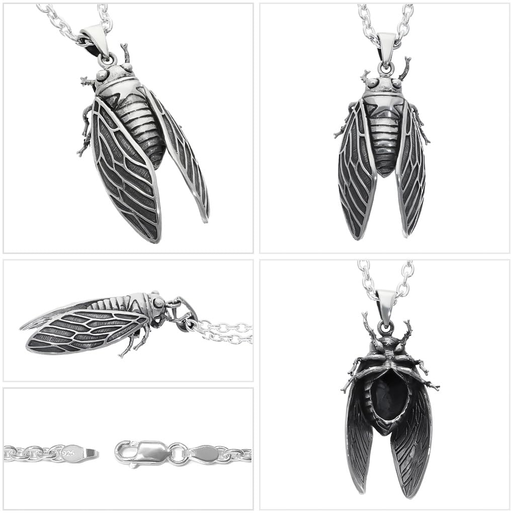 [Shinjuku Gin No Kura] 3D Cicada Pendant In Silver 925 (No Chain) - Insect Charm - Unique and Unique Men's Necklace Motif