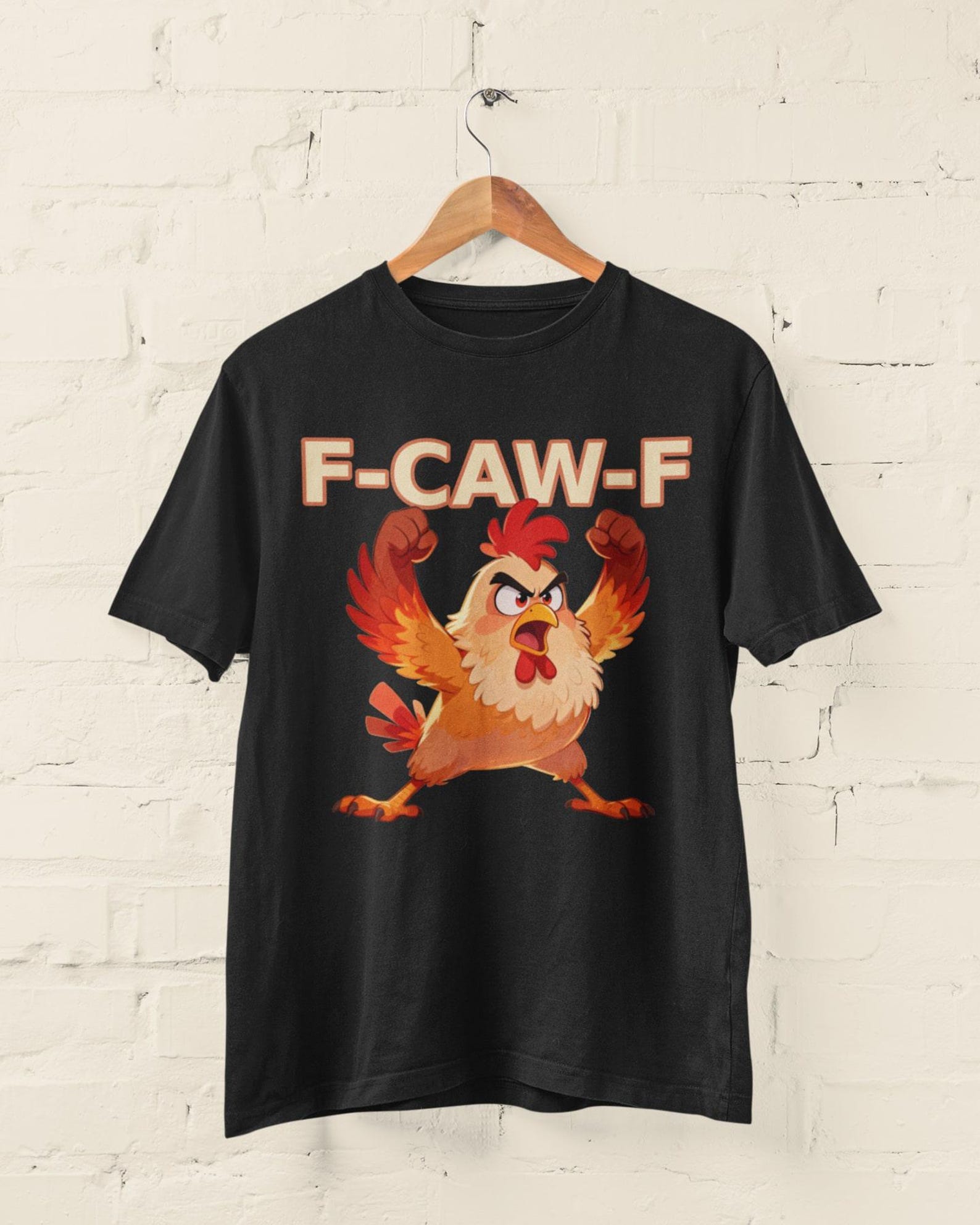 Funny Angry Chicken T-Shirt: “F-CAW-F” Pun, Unisex Graphic Tee 4XL