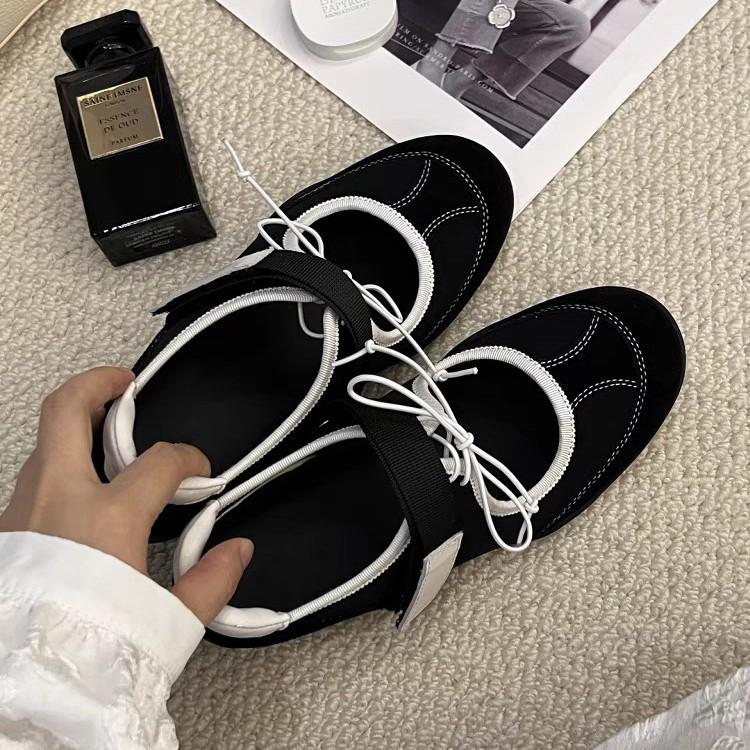 

Cowhide version~ Leather color matching casual light mouth Mary Jane shoes women s black versatile sports style platform ballet shoes 40