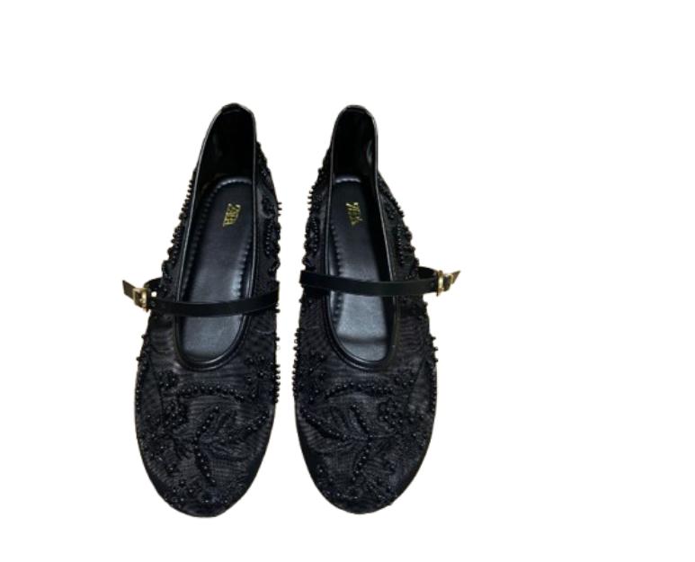 Netz Stickerei Schnur Perlen Design Damen Ballerinas Mode Schnalle Atmungsaktiv Mary Jane Schuh Komfort Niedriger Absatz Weiche Flache Sandale