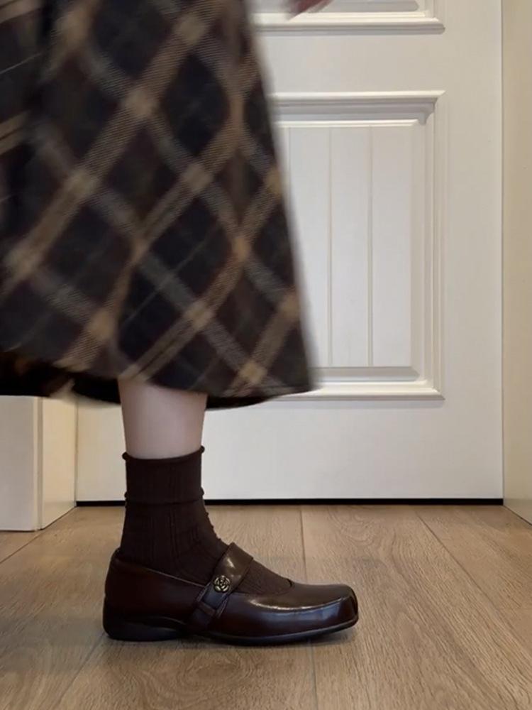 Sheepskin version~ Genuine leather retro camellia with Mary Jane small leather shoes women's spring and autumn new ballet shoes