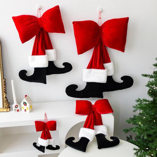 Black Boot Velvet Bow Christmas Ornaments Festive Wall Hanging Decoration for Tree Soft Plush