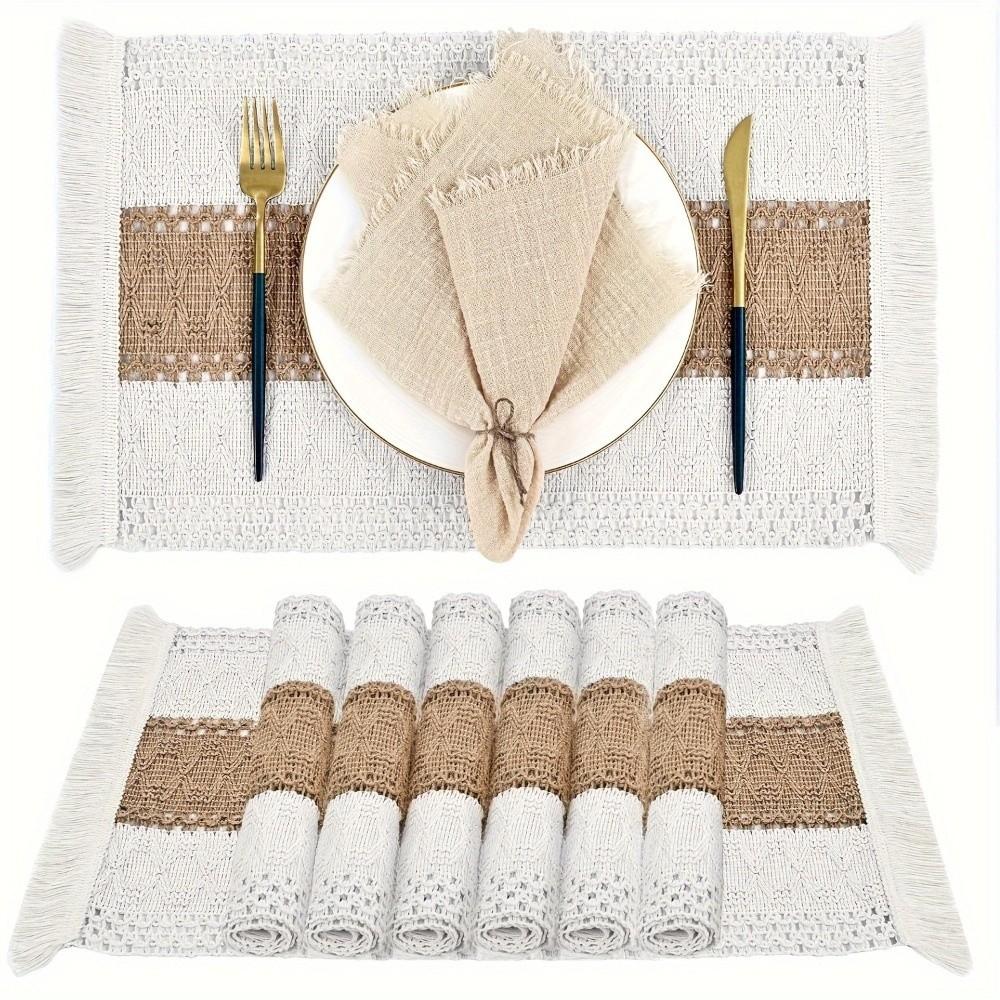 4pcs with Tassel Boho Burlap Placemats Bohemia Linen Braided Place Mats  Coffee Table