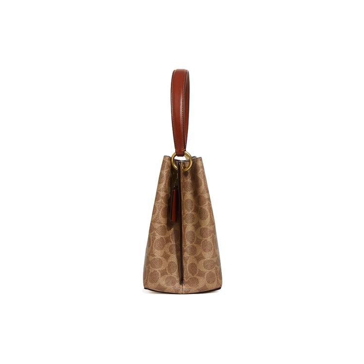 COACH Charlie Canvas With Leather Crossbody Bucket Bag, Shoulder Bag Small Women's Brown/Rusty 1027-B4NQ4