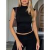 YYFS Moda Donna Casual Estate Primavera Tinta Unita Stampa Senza Maniche Mezzo Collo Alto Bluse e Camicie