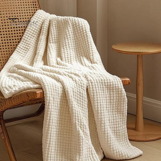Thermal Insulation Blanket for Autumn Waffle Textured Fleece Throw Blanket, Solid Color Milk Flannel Grid Cut Warm Plush Couch Soft Cozy Bed