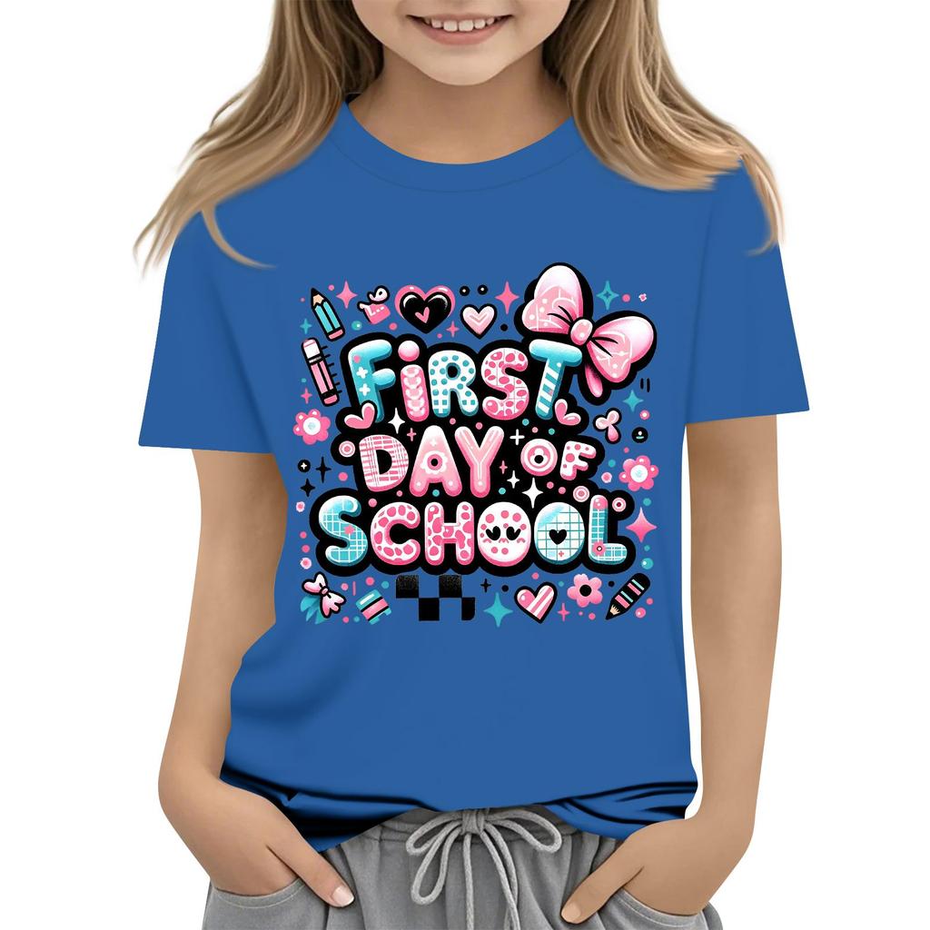 Children's Casual and Fashionable Round-Neck Printed Short-Sleeve Top for Back-to-School