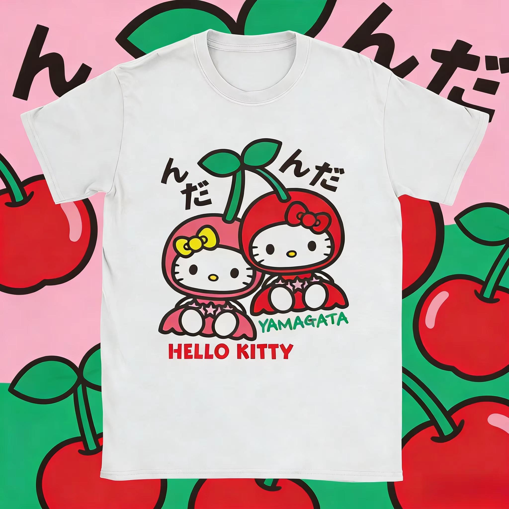 

Hello Kitty Short Sleeve Tee soft cotton casual crew neck cute cartoon print lightweight summer top for Women daily wear S