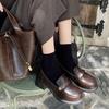 Rundköpfige einpedalige braune Plateau-Kleinschuhe Damen Sommer dicker Absatz Loafer