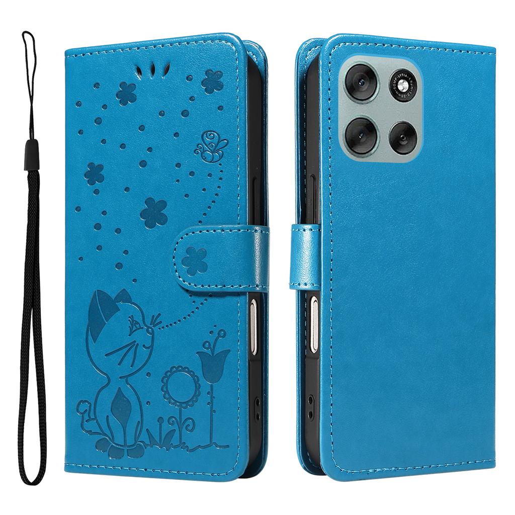 For Motorola Moto G56 5G Leather Wallet Case Cat Bee Pattern Phone Cover Stand