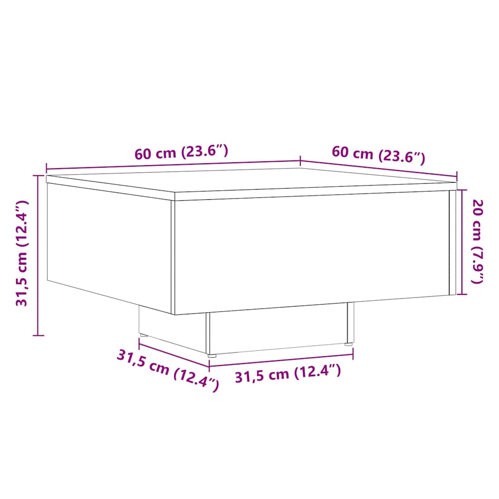  Coffee Table, Old Wood, 60x60x31.5 Cm, Chipboard