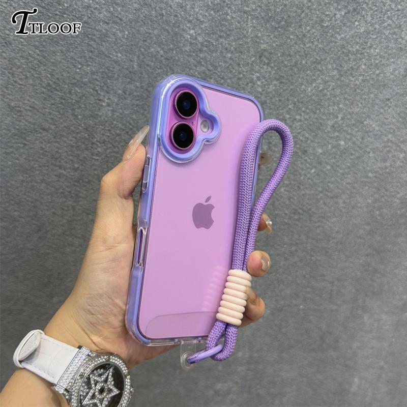 2in1 Clear With Wrist Strap lanyard Phone Case For iPhone 11 12 13 14 15 16 Pro Max Plus Shockproof Bumber Soft TPU Cover
