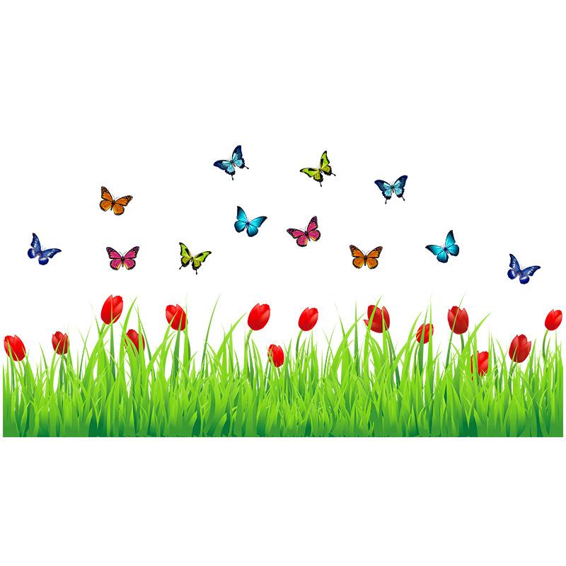 Grass Flower Butterfly Baseboard Skirting Line Wall Sticker Self Adhesive PVC Living Room Bedroom Corner Decor