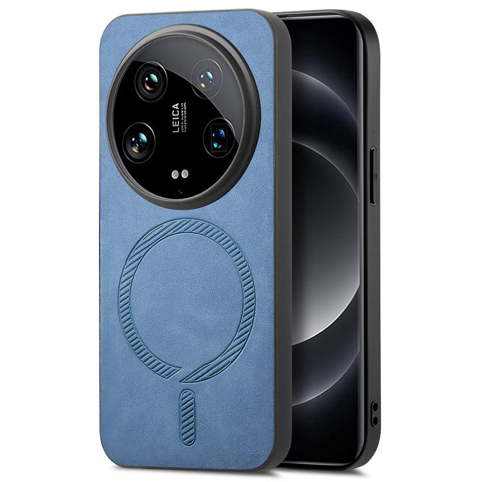 

For Xiaomi 14 Ultra Leather Back Case Compatible with MagSafe Skin-touch Phone Cover Blue