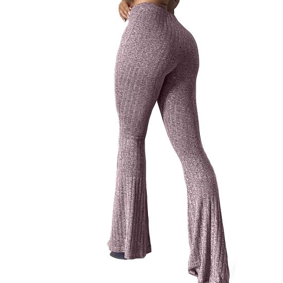 Yoga Pants Women Wide Leg Casual Trousers Elastic High Waist Hip-Hugging Style Solid Color Ribbed Fitness Pants