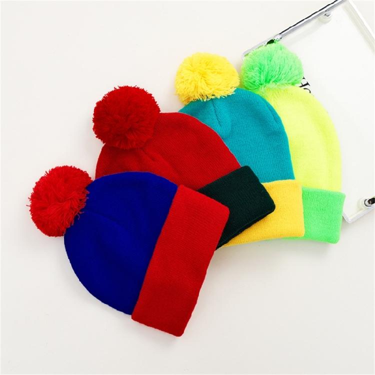 Thick Winter Cap Color Block Stretchy Pullover Hat Warm Headwear for Adult Children Festival Gathering Photo Props