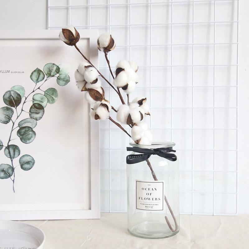 Naturally Dried Cotton Farmhouse Artificial Flower Filler Floral Branch for Diy Wedding Party Decoration Fake Flowers