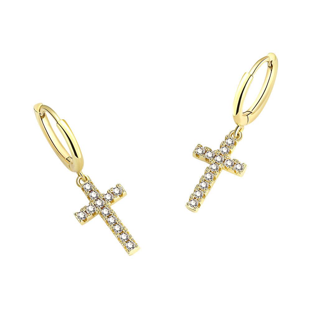 Light Luxury Rhinestone Cross Huggie Earrings Elegant Fashion Jewelry For Women Stylish Dainty Hoop Ear Clips