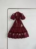 Lace Stand Collar Embroidered Patchwork Puff Sleeve Dress