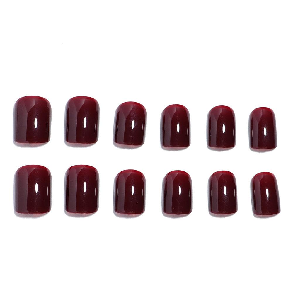 Solid color short red fake nails press on nails manicure patch nail waterproof removable nail tips