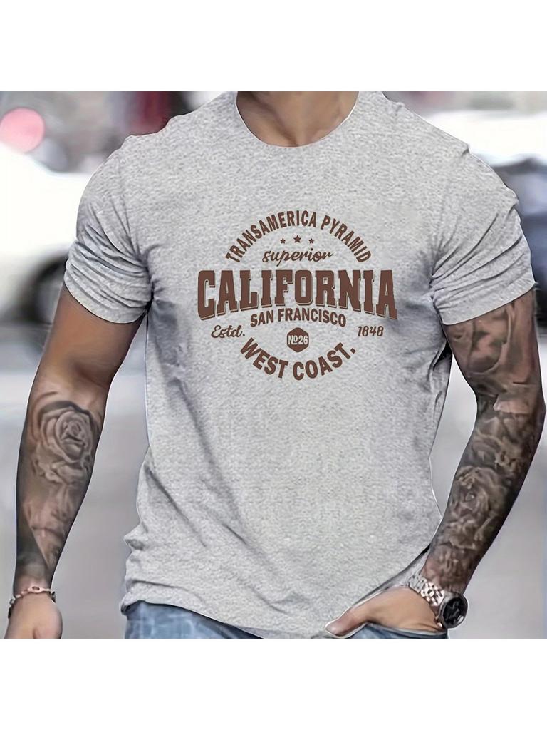 Tricou de Bărbați Casual Sport Lejer cu Imprimeu California West Coast, Gât Rotund, Mânecă Scurtă, Imprimat 3D