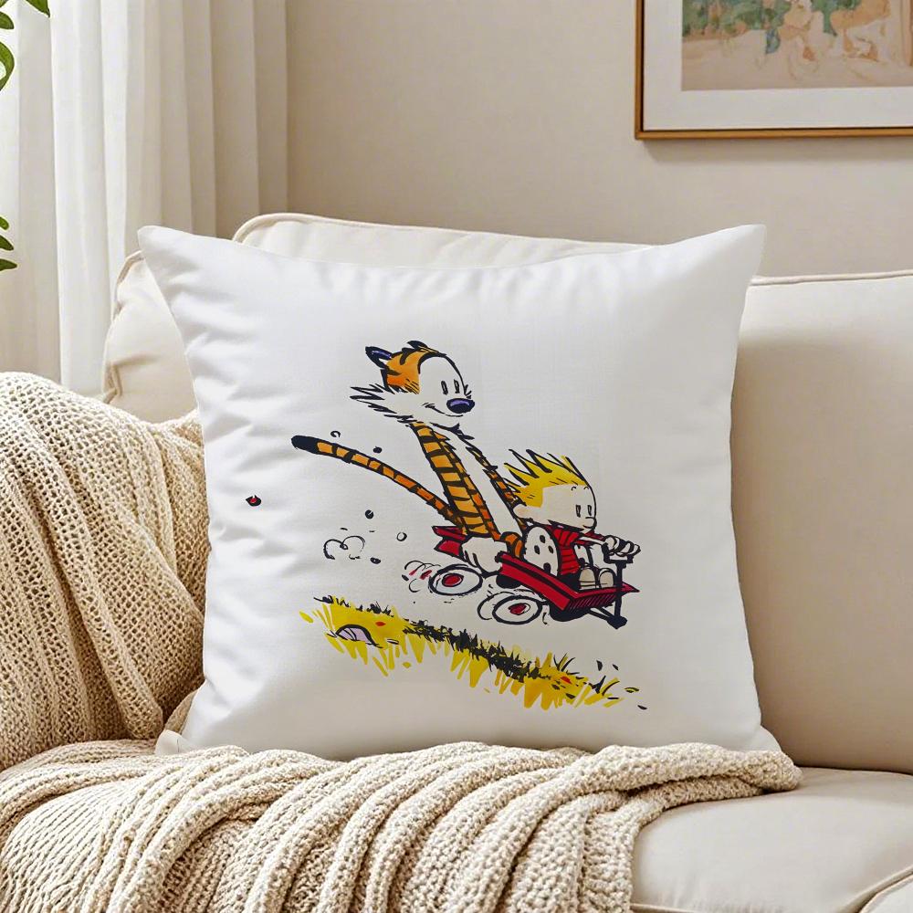 Cartoon C-Calvin And H-Hobbeses Cushion Cover Linen Pillowcase Soft For Sofa Bed Home Room Decor