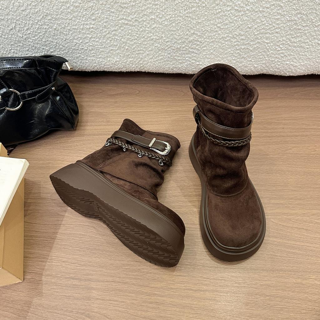 Retro suede platform short boots women's autumn and winter new woven buckle Martin boots versatile and thin motorcycle boots tide