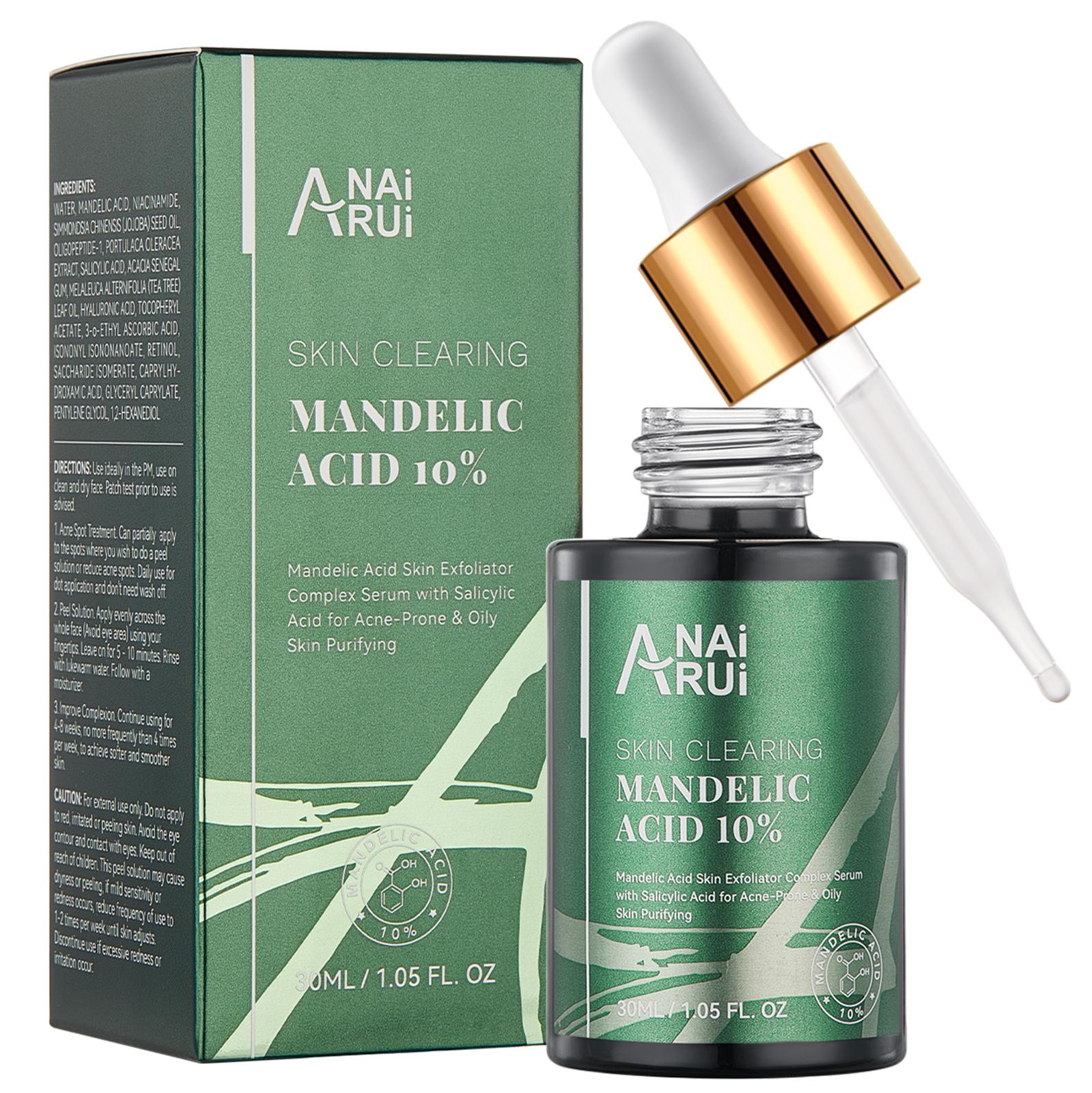 ANAiRUi 10% Mandelic Acid & 2% Salicylic Acid Exfoliating Serum, AHA BHA Gentle Skin Care with Tea Tree Oil 30ml