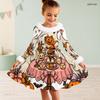 Girls High Neck Long Sleeve Pumpkin Crow Rose Printed A Line Dress