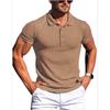 Men's Running Sports Gym Wear Summer High Stretch Vertical Strip Short Sleeve POLO Shirt Slim Fit Knit Base Layer