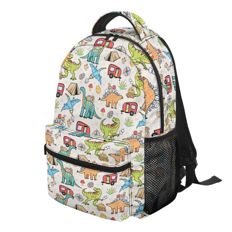 Zipper Schoolbag Full Print Layered Primary School Backpack Dinosaur Cartoon Casual Spring Outing Bag Can Be