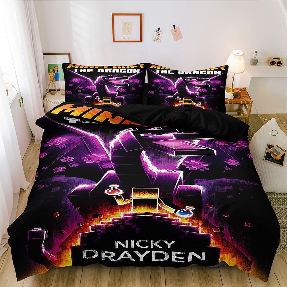 Digital Printing Three-Piece Set, Minecraft Themed Game Series Abraded Bedding Kit