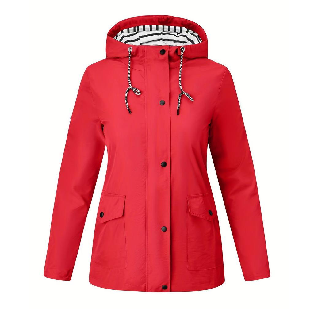 Women's Solid Color Waterproof And Sunscreen Outdoor Sportswear, Hooded Casual Jacket