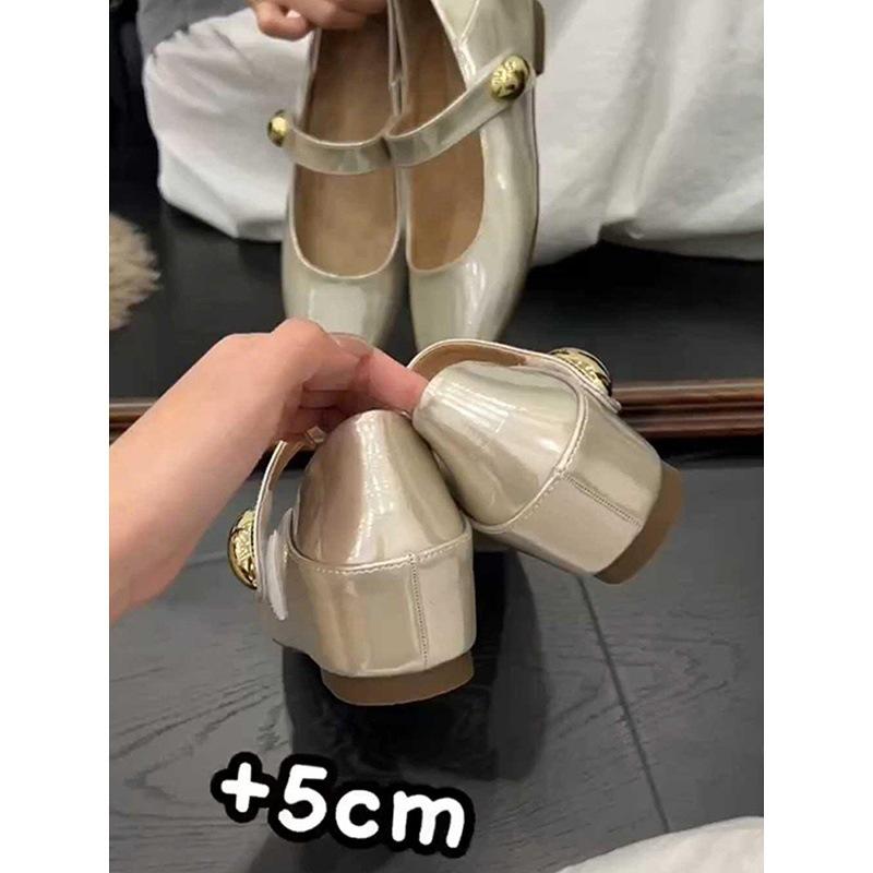 Inner height increase of 5cm with Mary Jane Korean version retro versatile shallow mouth single shoes women's evening shoes