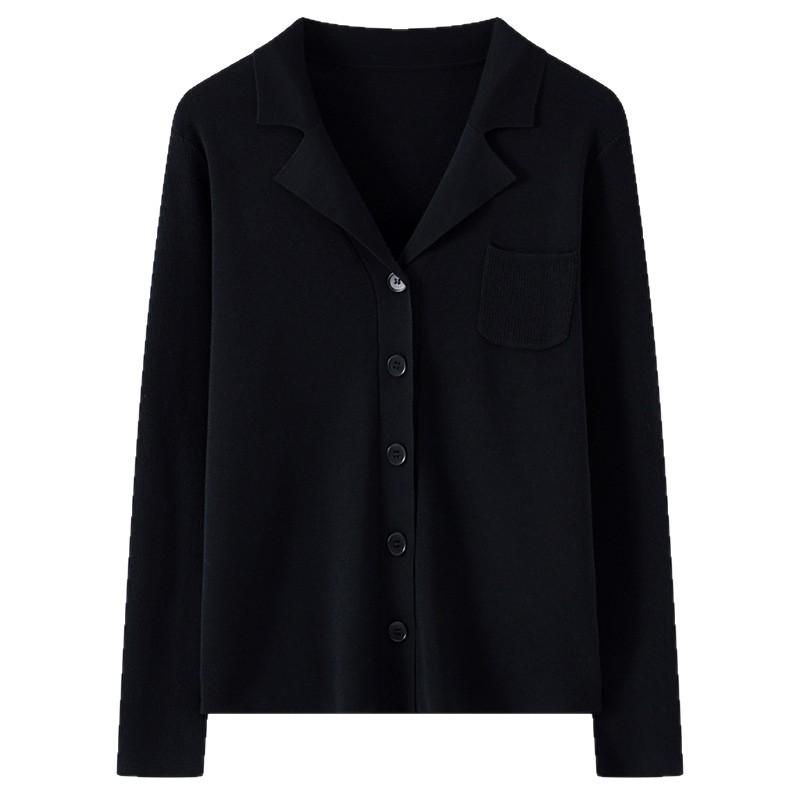 Women's Fashionable Polo Collar Knit Cardigan - 2026 Spring/Summer Collection: Solid Color Long Sleeve Outerwear Top