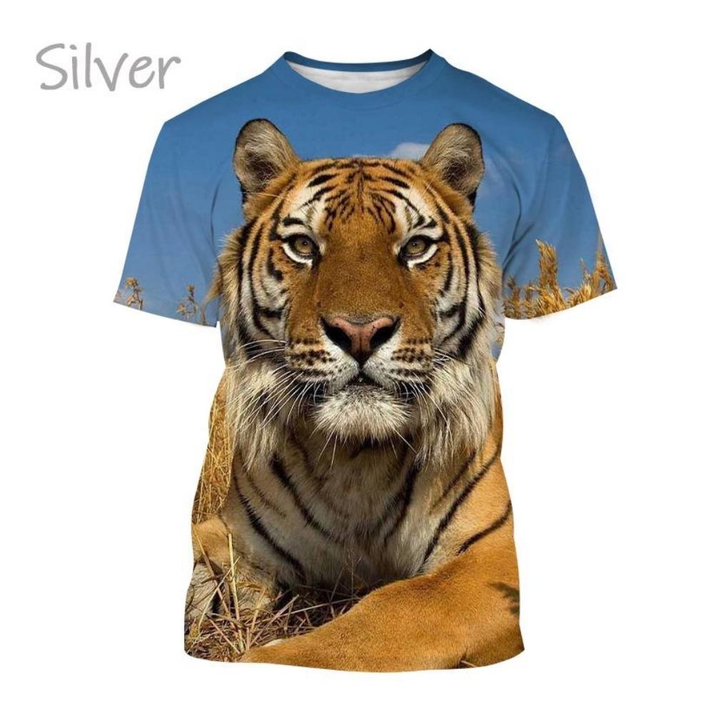Hot-selling personalized fierce tiger 3D printed T-shirt, summer men's fashion, funny, cool, hip-hop animal short-sleeve top