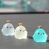 5Pcs Luminous Mini Resin Crown Chicken Ornament Car Dashboard Rearview Mirror Cartoon Decor Auto Interior Accessories