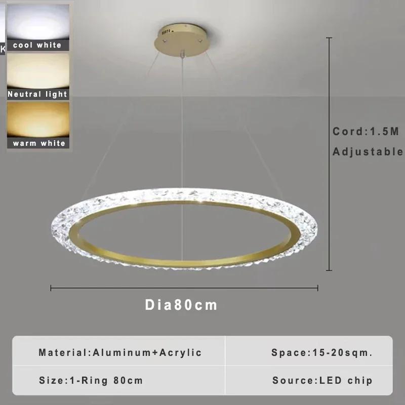 Lamp Gold Chandelier, Modern Chandelier For Dining Room Living Room ,Luxury Acrylic Ring Chandelier Light Fixture Adjustable Han