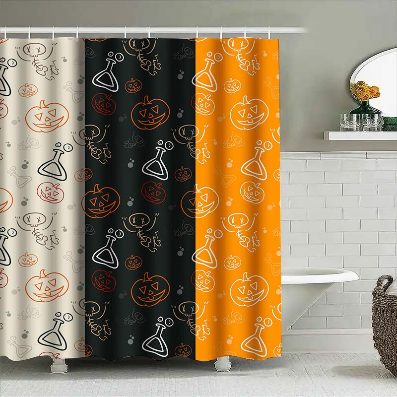 

1Pchalloween Striped Curtain Cute Pumpkins Bathroom Decor Shower Curtain For Kids Boys Girls W60H190(CM)-1 Pcs