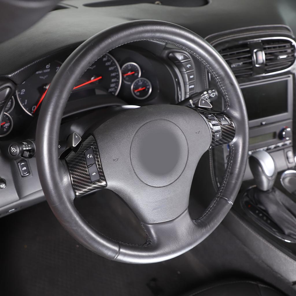 Carbon Fiber ABS Steering Wheel Button Cover Trim For Corvette C6 2005-13