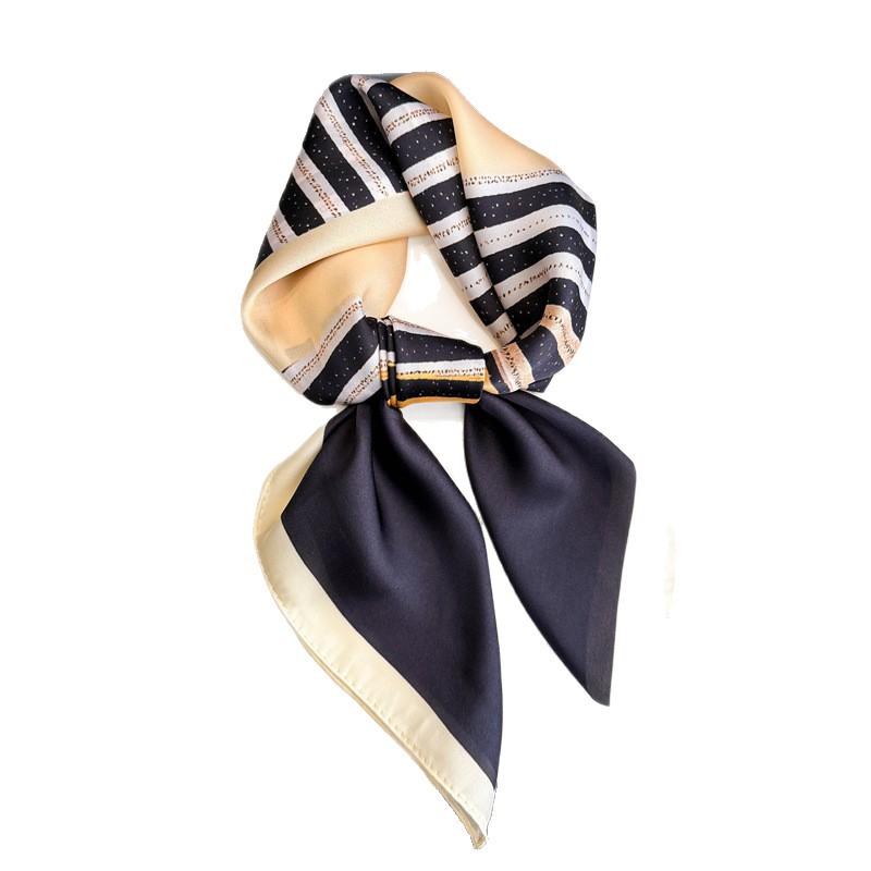 Simple stripe simulation silk printing silk scarf square scarf high-end shawl sunscreen neck professional scarf headscarf scarf