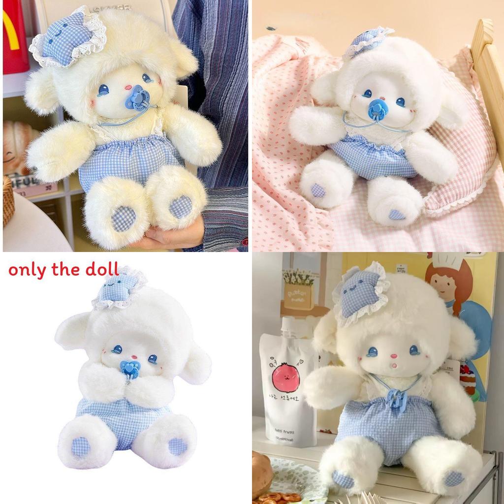 Plush Sheep Sleepy Toy With Checkered Pants Design And Pacifier Decor For Kids Bedtime Comfort