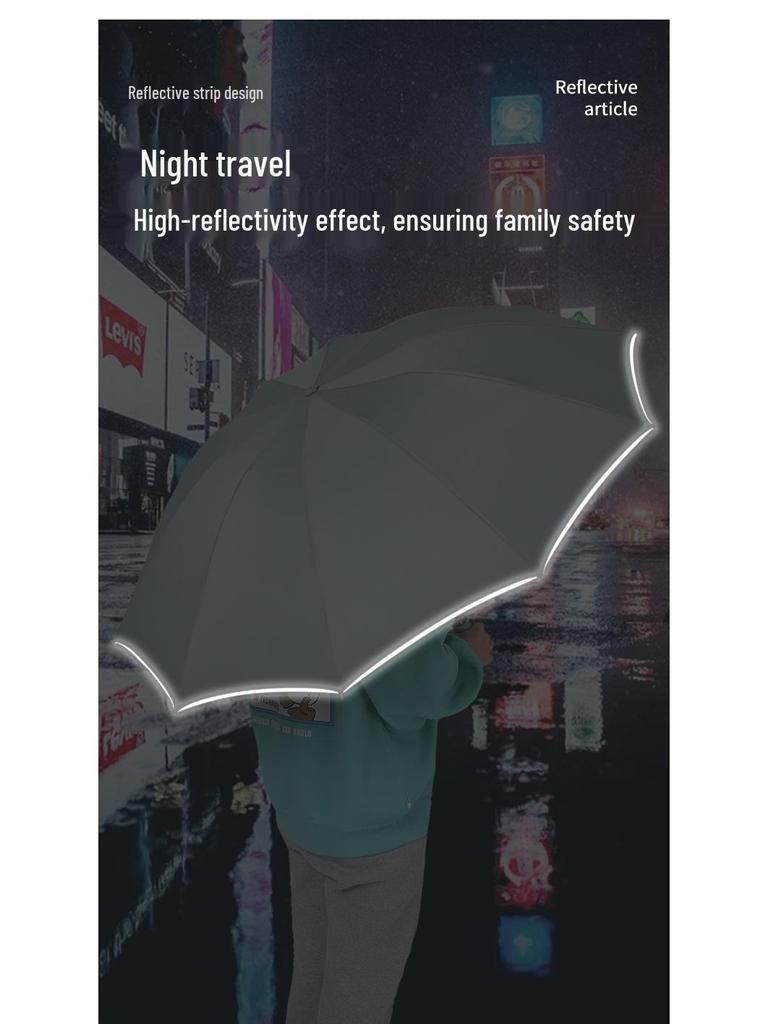 Automatic Reverse Anti-Rebound Umbrella with Reflective Strip, Sun and Rain Protection, Windproof 10-Rib Design