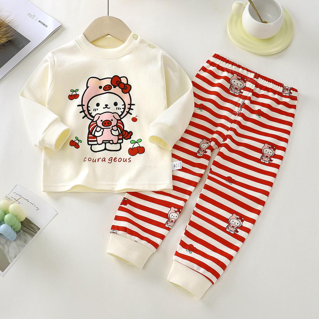 Kids Cotton Thermal Underwear Set Boys Girls Autumn Pajamas Home Wear Long Sleeve Top And Pants Baby Warm Base Layer